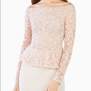 BCBGMaxazria - Alea Off the Shoulder Top - Pink Lace Size S